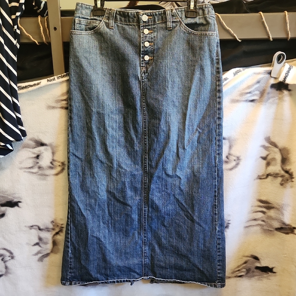 Denim Button-Front Skirt
